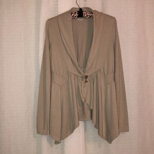 Converse S Taupe Open Front Shawl Collar Asymmetrical Cotton Cardigan